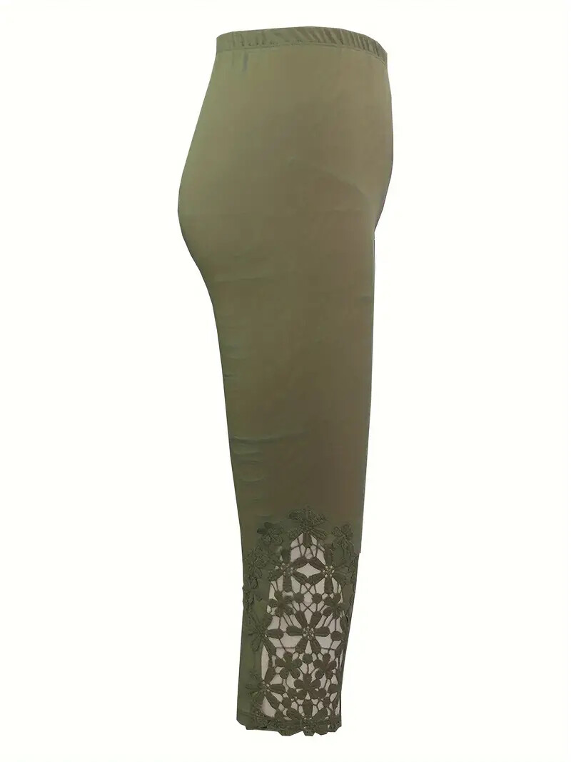 Contrast Lace Skinny Casual Elastic Waist Stretchy Lace infused Capri Leggings
