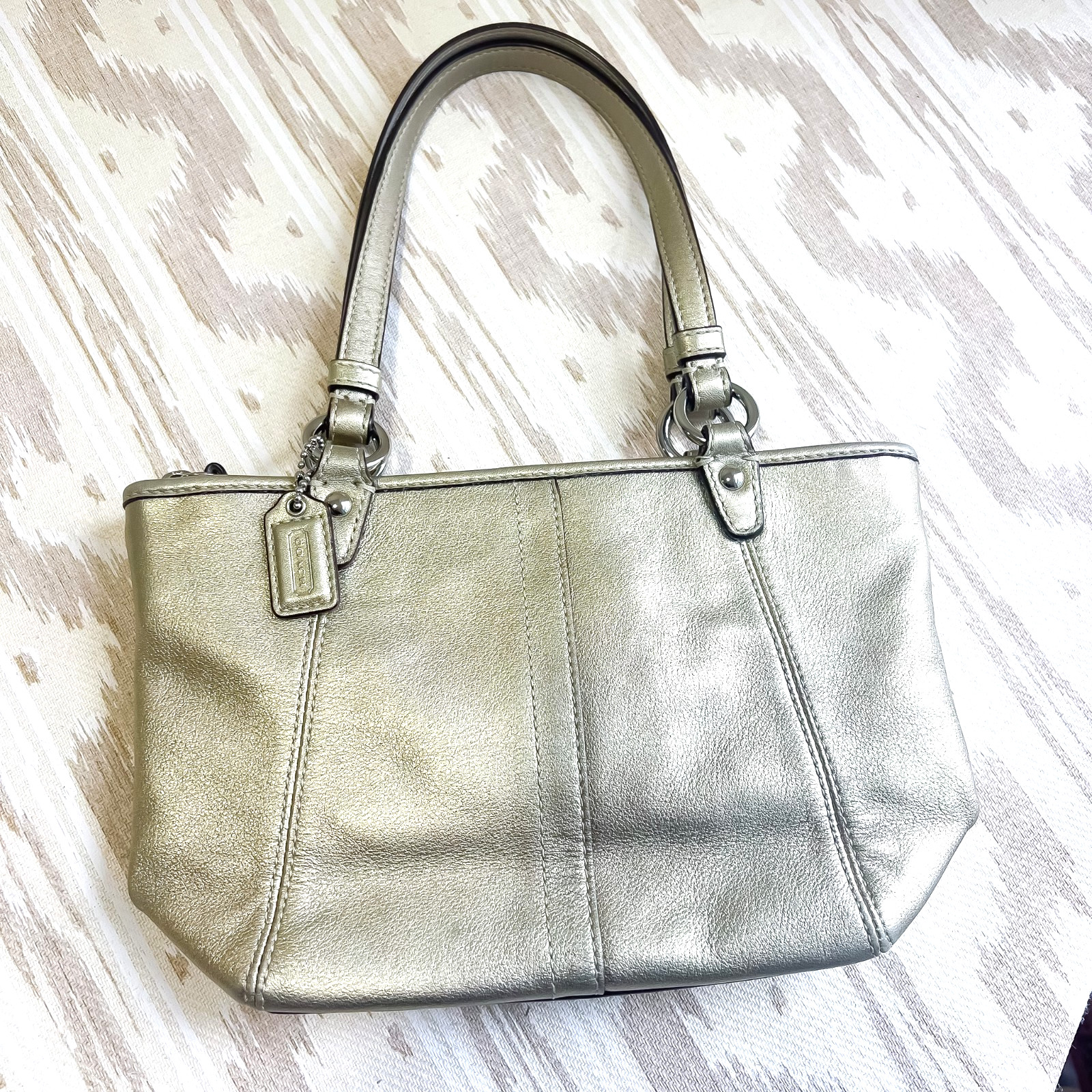 Coach Leah Metallic Gold Small Top-Handled Leather Tote Purse Handbag 42416