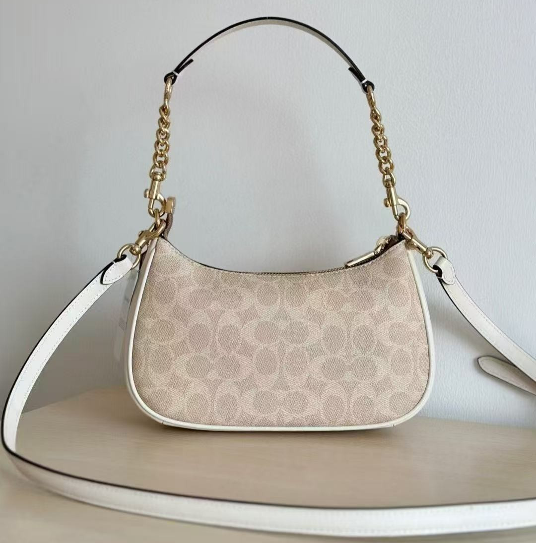 Coach Teri Shoulder Bag In Signature Canvas Silver /Sand/Taupe CV933 NEW