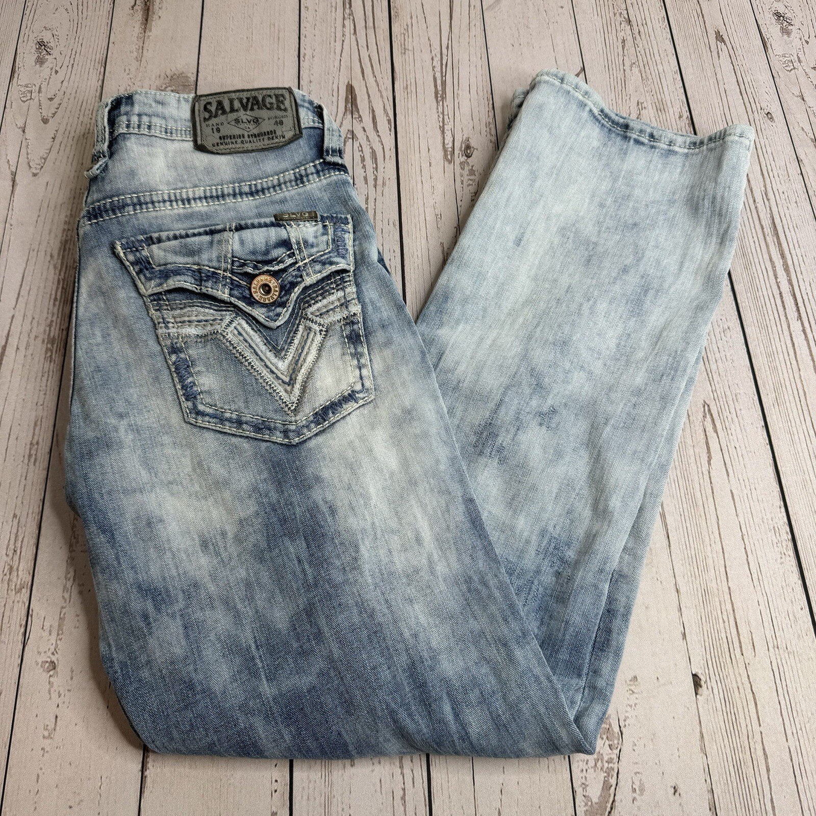 Buckle Salvage Jeans Mens 30R Blue Denim Mayhem Regular Bootcut Distressed 30×30