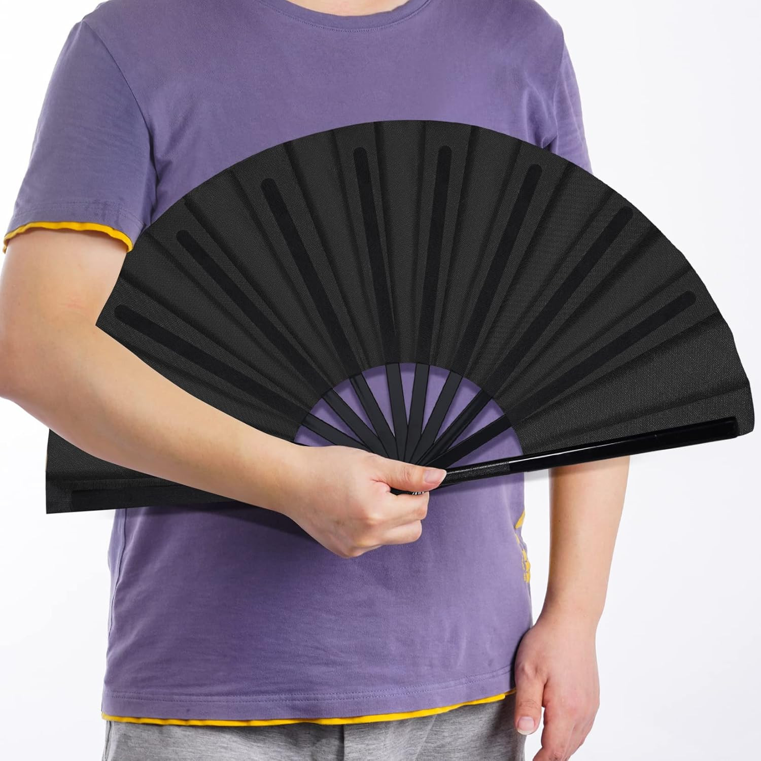 2 Packs Large Folding Hand Fan Handheld Folding Fans Chinese Tai Chi Nylon Cloth