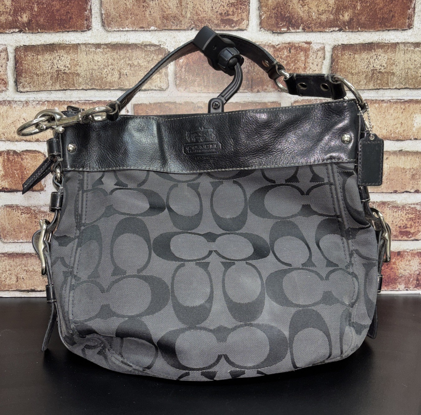 Coach Handbag Zoe Signature Black Jaquard Hobo Large Shoulder Purse F0893-12674
