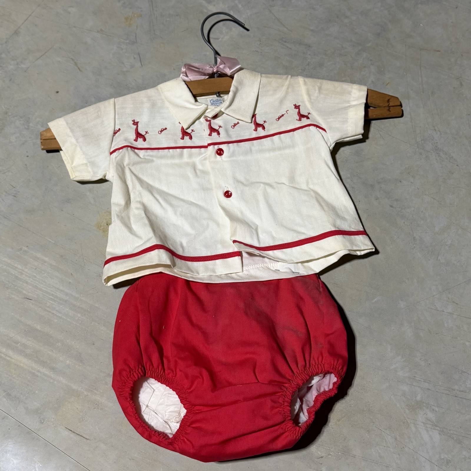 VTG Carter’s Baby Outfit 1950s? Shirt and Diaper Cover Stitched Dog Poodle
