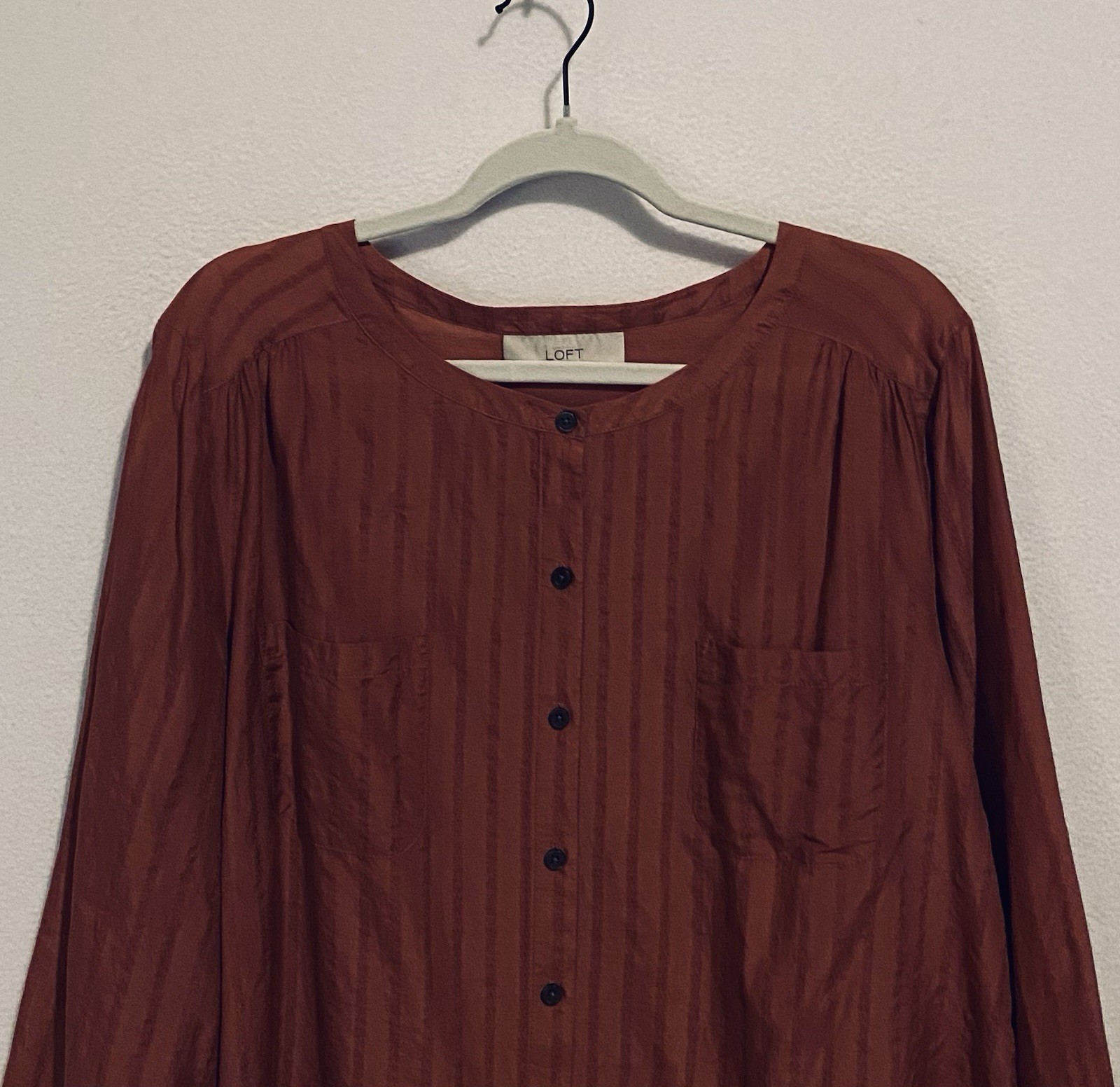 LOFT Top Womens XL Mauve Pink Striped Cotton Silk Button Up Essential Casual