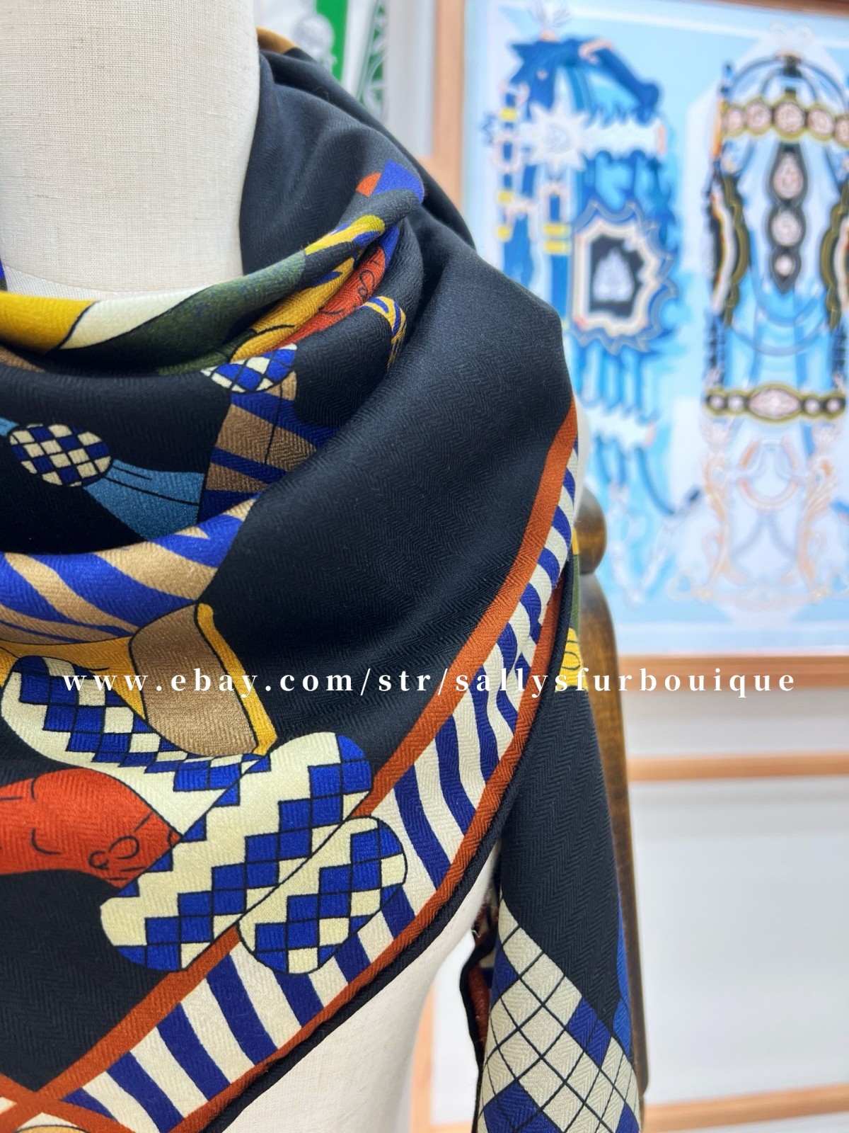 2025 Sallys 70% Cashmere 30% Silk Wrap Scarf Horses Print Double Face Shawl 53″