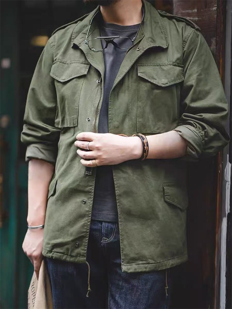 U.S. Vintage M65 Field Jacket Military Jacket Men Pockets Casual Work Green Coat
