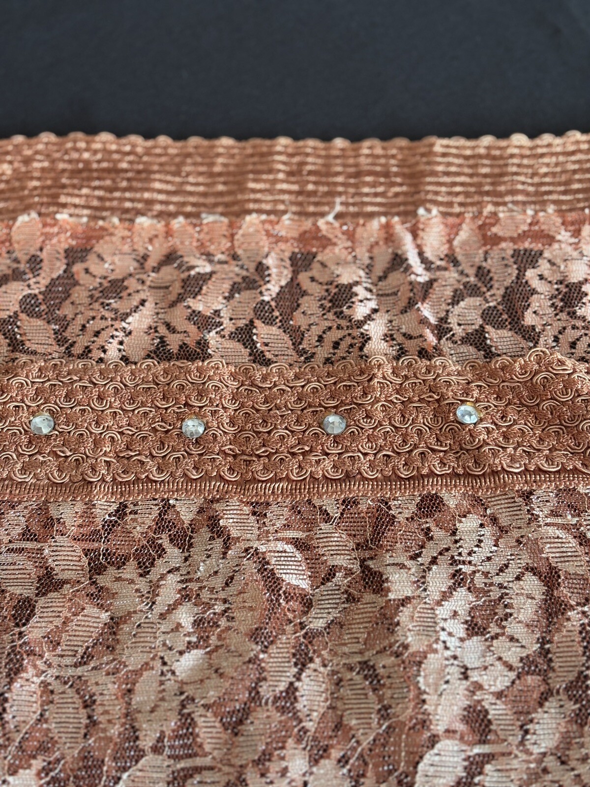 Peach Colored Lace ? Shawl 36 X 78 Inches With 2 Inch Lace Edging With Stones