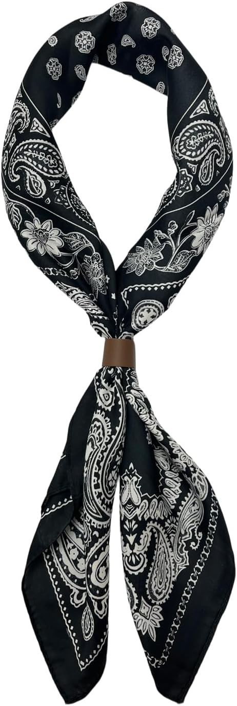 Square Scarf for Men Silk Feel Neck Scarf Satin Bandana Neckerchief Head Black
