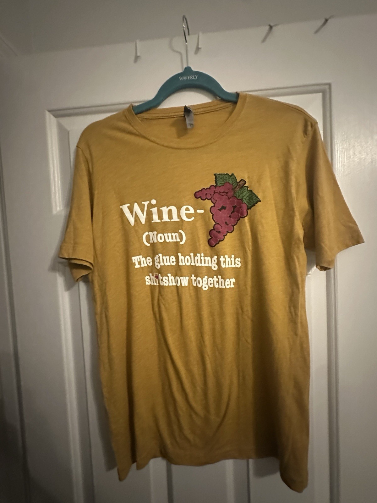 Support Local Apparel Yellow “Wine” Funny Graphic Crew Neck Tee Short Sleeve M