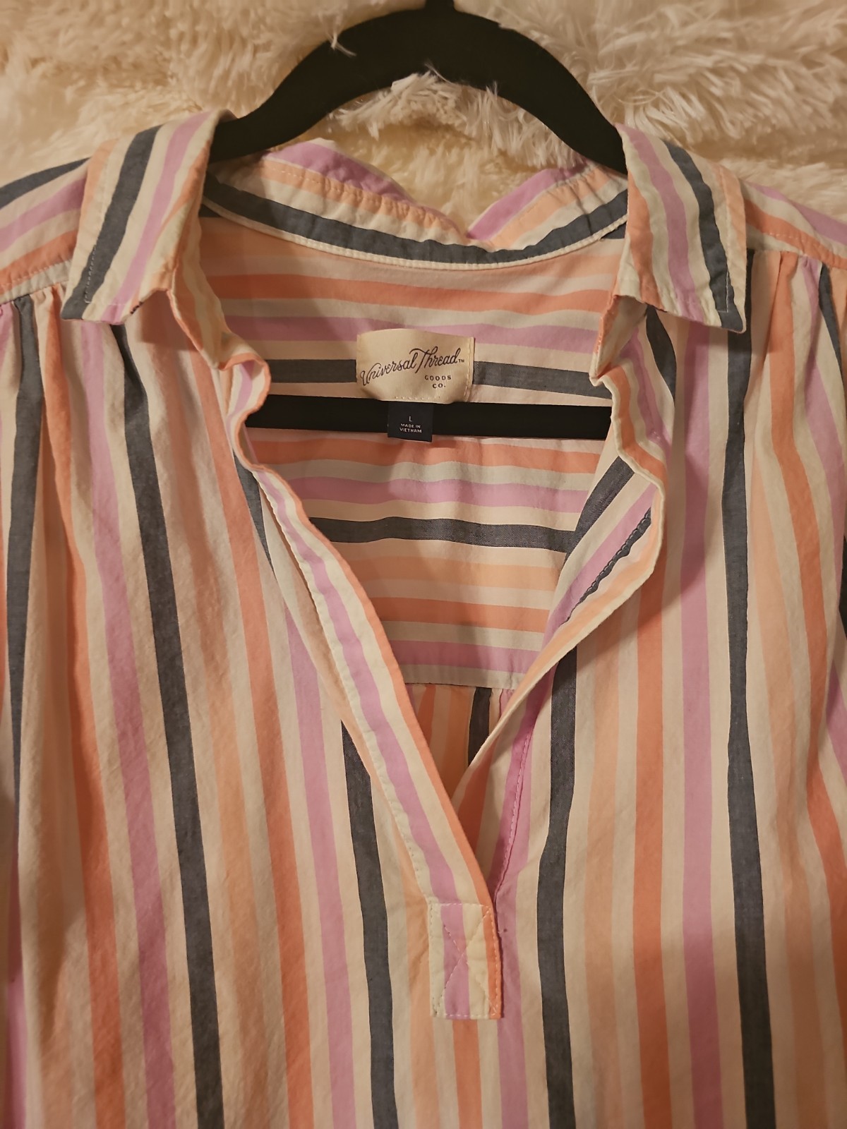 Universal Thread Multicolored Striped Cropped Collared Top Size L