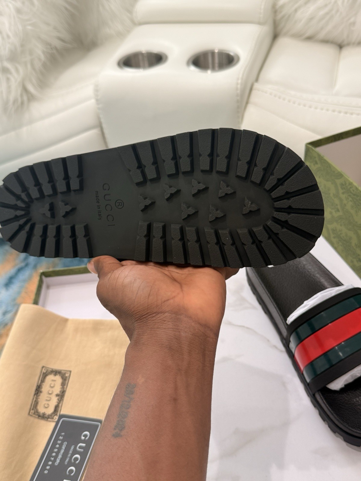 Gucci Men’s Web Stripe Slide Sandals Black Red Green Rubber US 10 EU 44