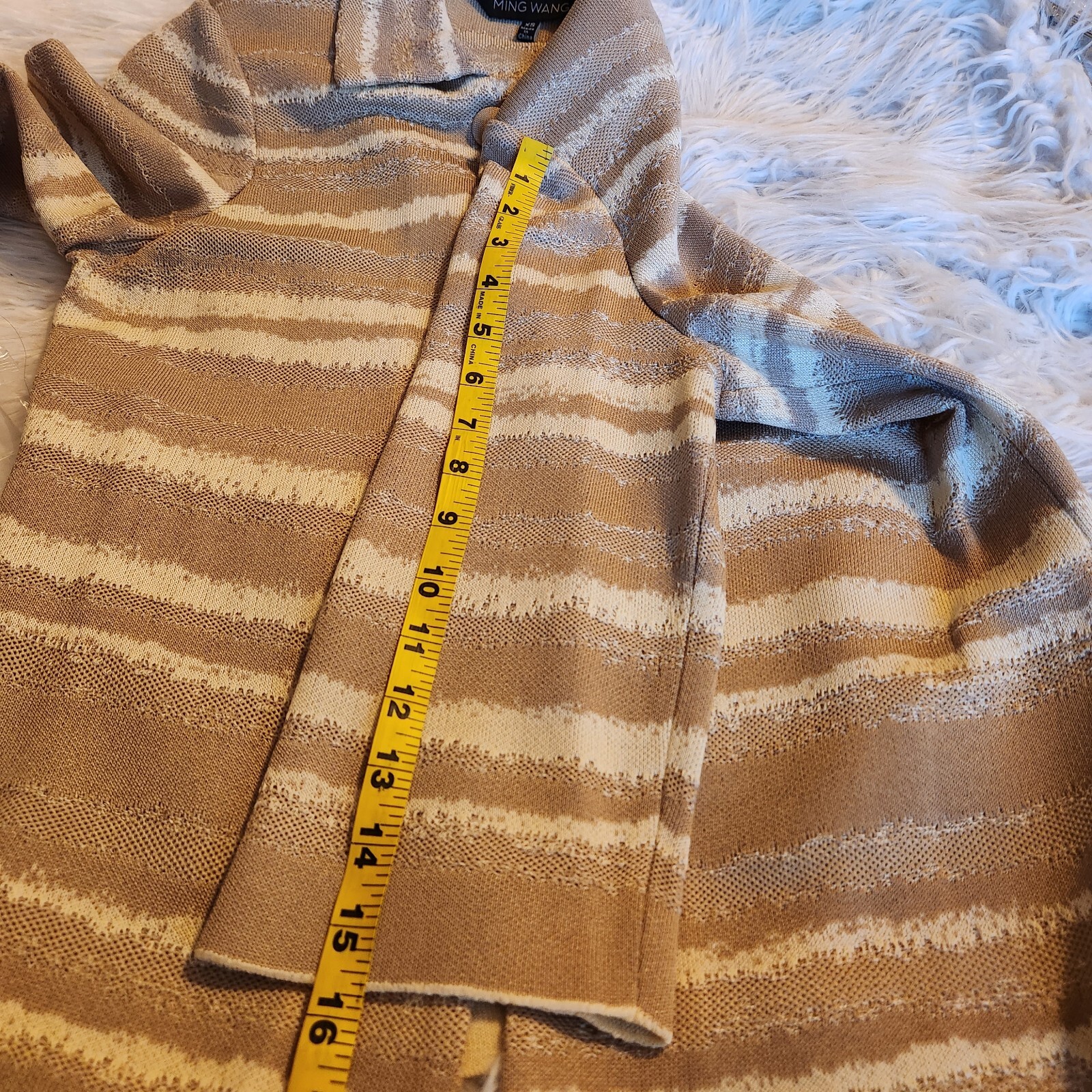 Ming Wang Knit Jacket Womens Size XS Jacket Hook Eye Open Front Beige Acrylic