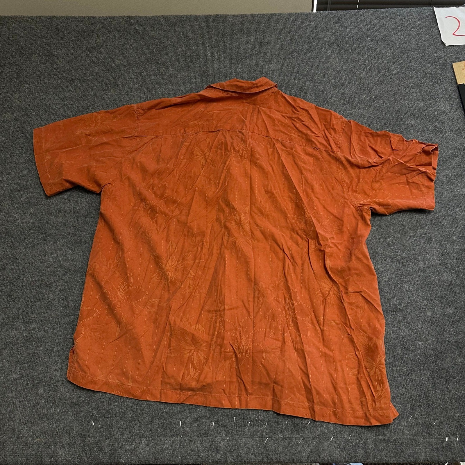 Tommy Bahama Button Down Mens XXL Orange Silk Embroidered Floral Hibiscus Camp