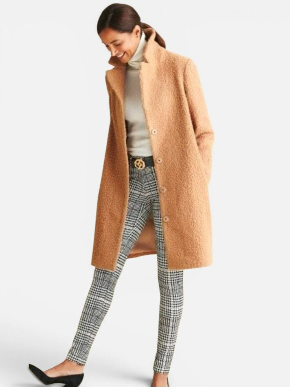 J McLaughlin Camel Teddy Coat Boucle Textured Lark Stadium Coat Size M