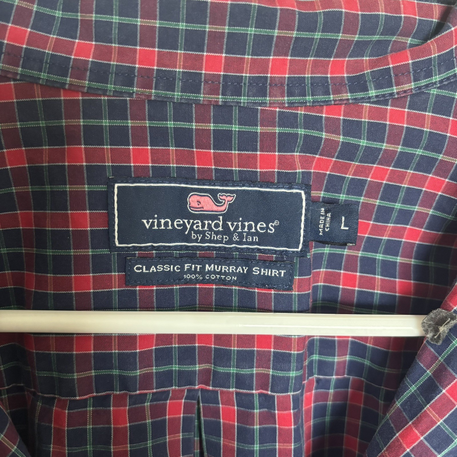 Vineyard Vines Murray Shirt Mens X-Large Slim Fit Red Blue Plaid Long Sleeve
