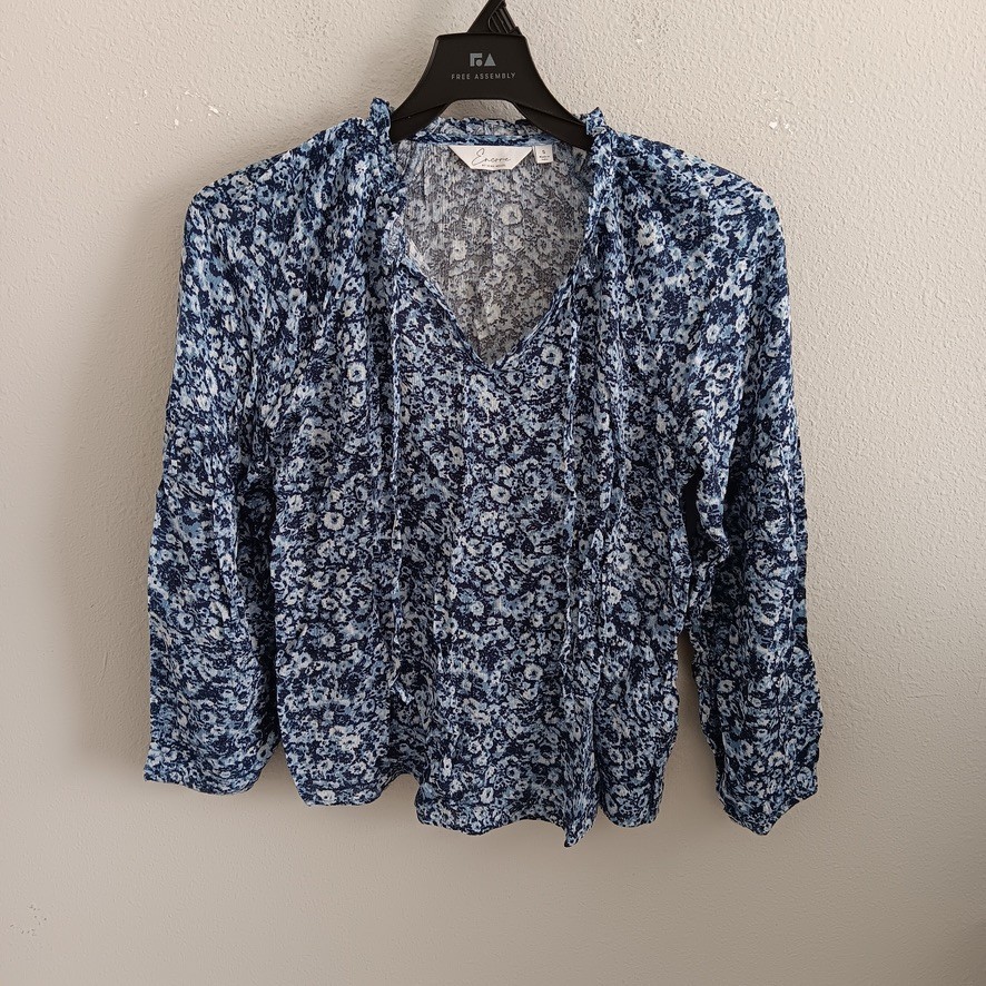 Encore by Idina Menzel Ruffle Neck Full Sleeve Romantic Blouse , Sz S a607767