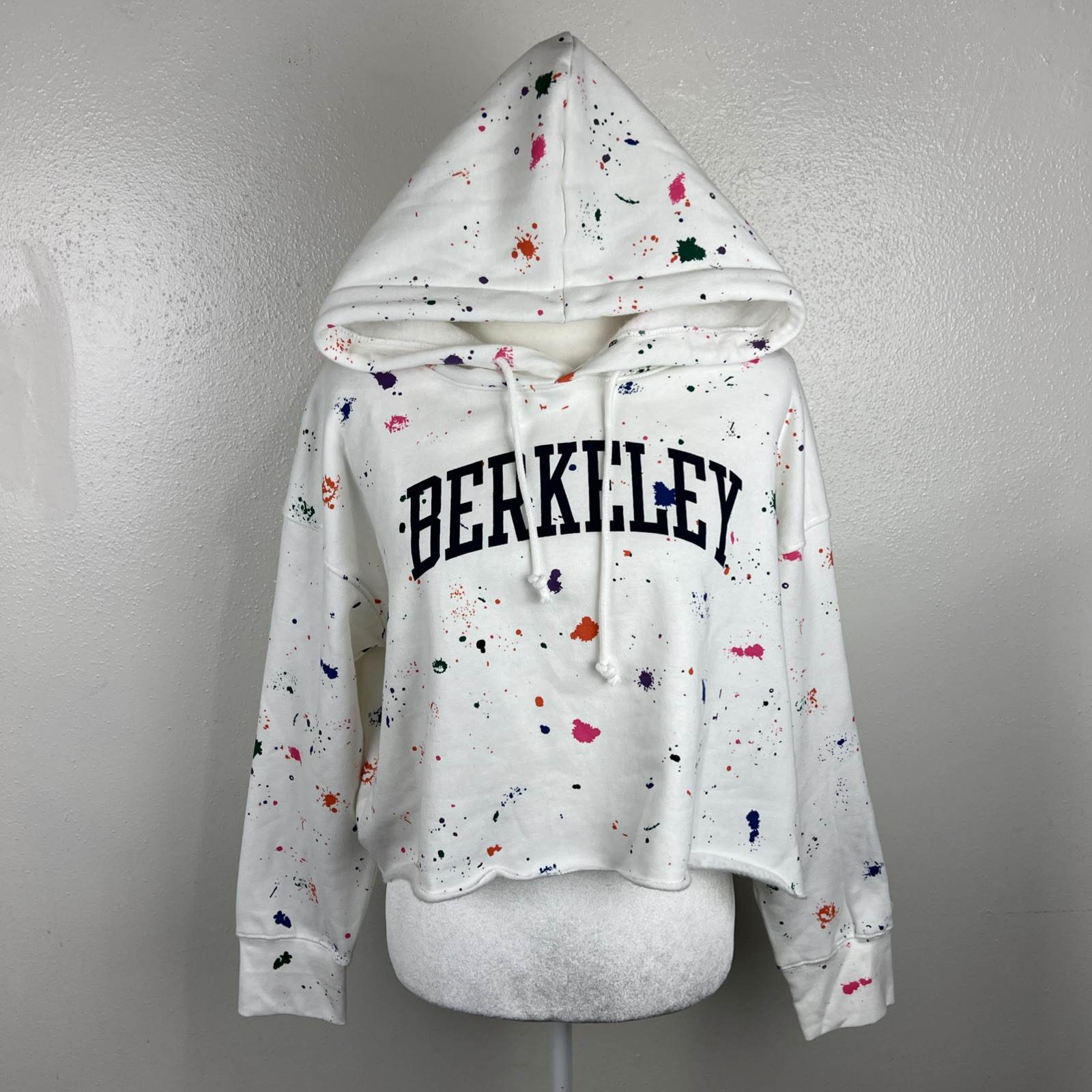 Champion Berkeley Sweater Women Large White Paint Splat Pullover Hoodie College