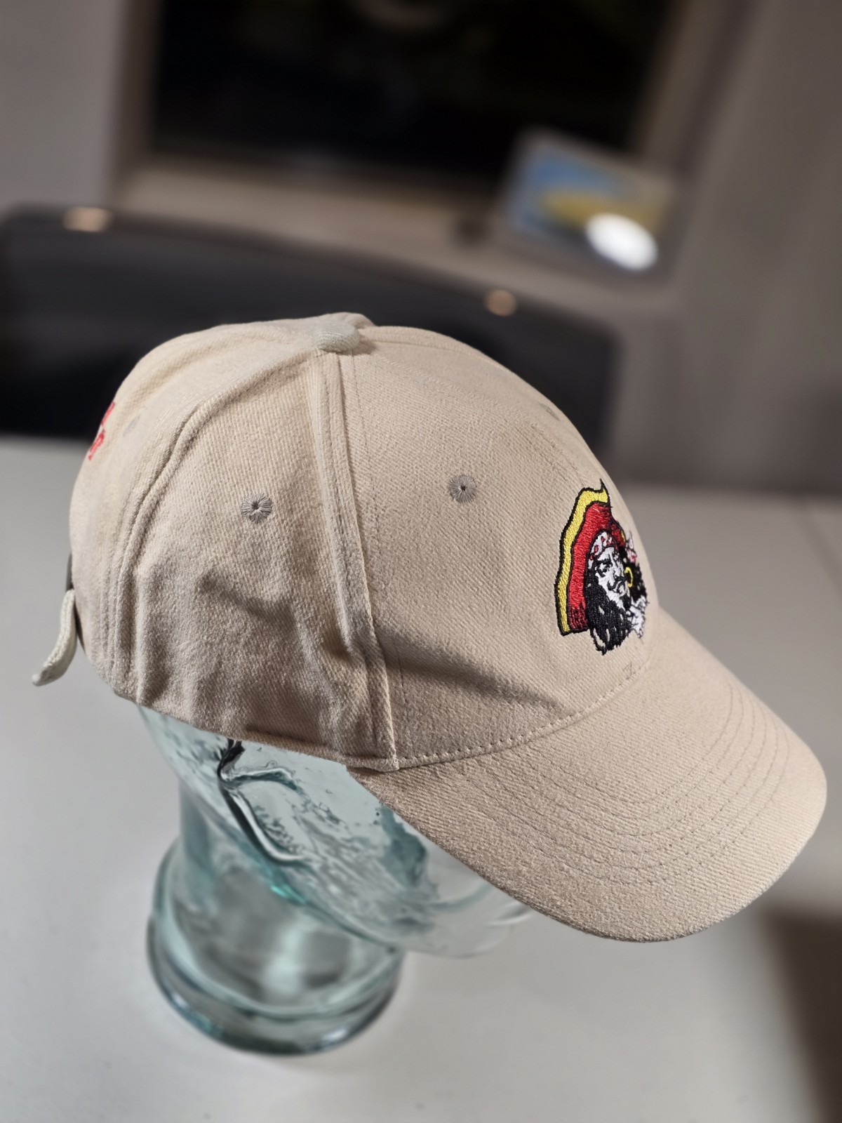 Captain Morgan Slideback Hat Beige One Size Adjustable Embroidered EUC