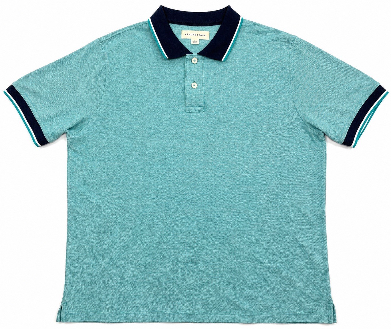 Aeropostale Men’s Turquoise Cotton Blend Short Sleeve Polo Style Golf Shirt (L)