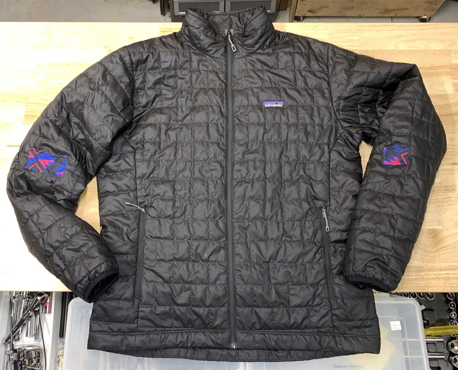 Patagonia Nano Puff Puffer Jacket Mens L Black Patched 84212 Full Zip