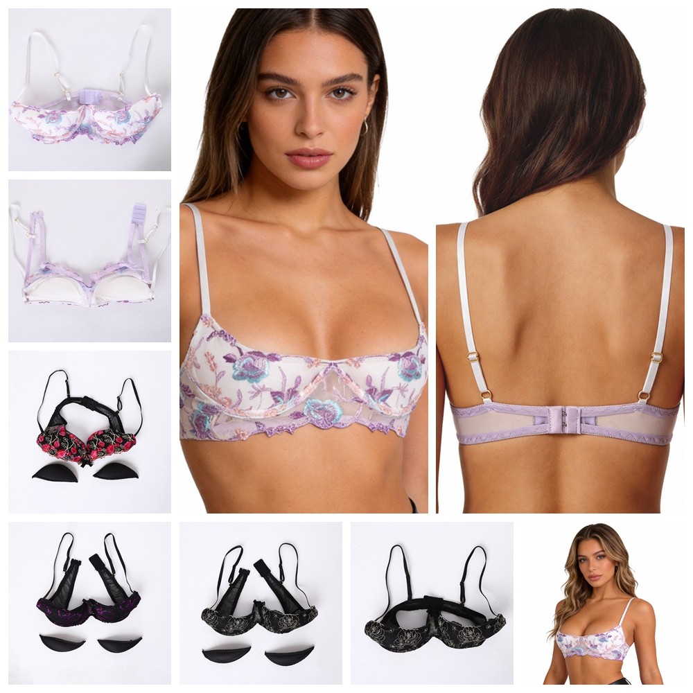 US Women Open Breast Cup Split Bralette Nightwear Hollow Cage Bra Tops Padded