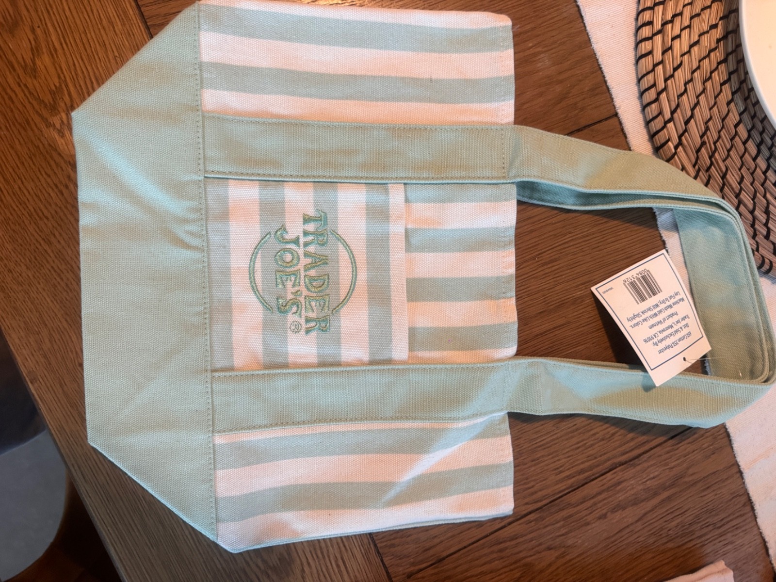 trader joes striped mini tote mint green