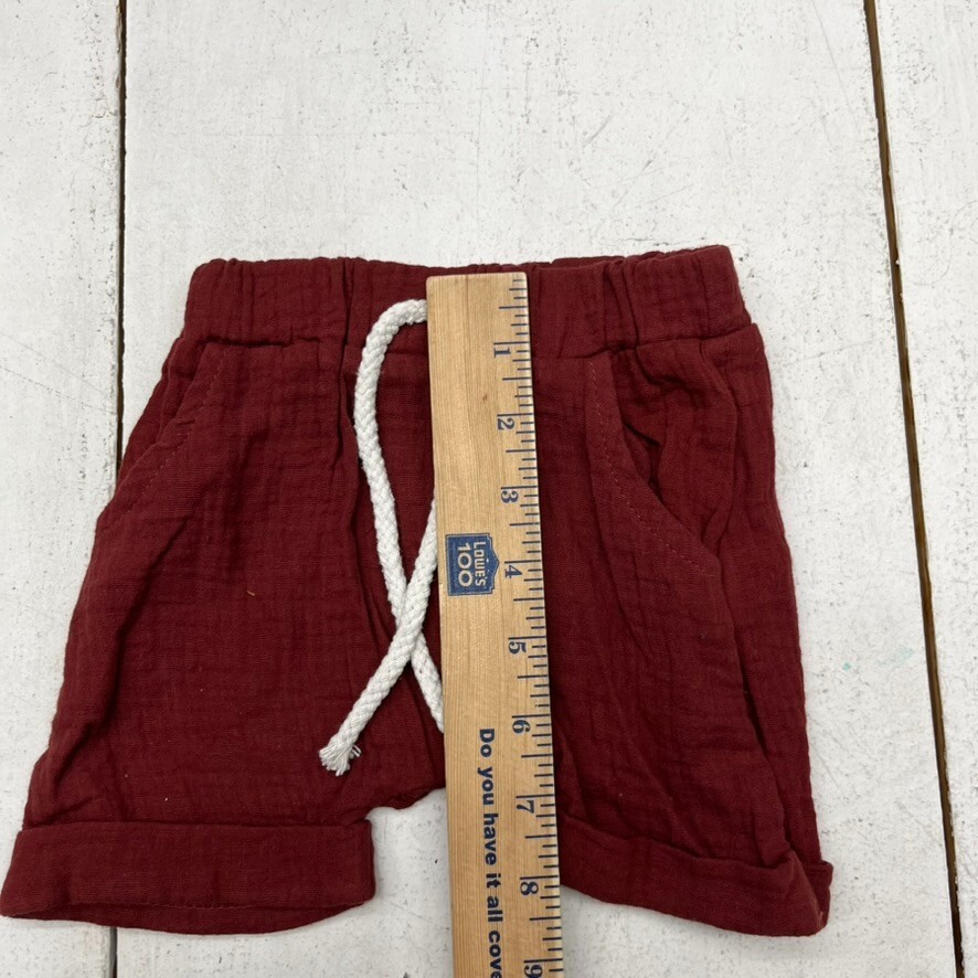 Maroon 2 Piece Gauze Short Sleeve & Shorts Set Kids Size 6-9 Months NEW