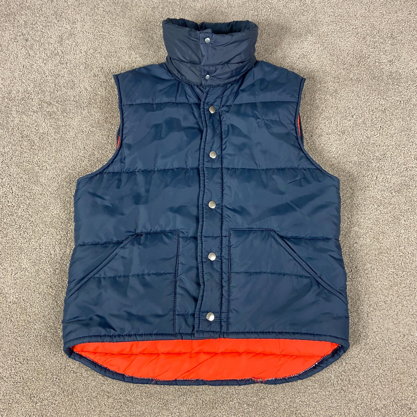 VTG 80s Sports Master Snap Button Puffer Vest Size Medium Blue Made in USA