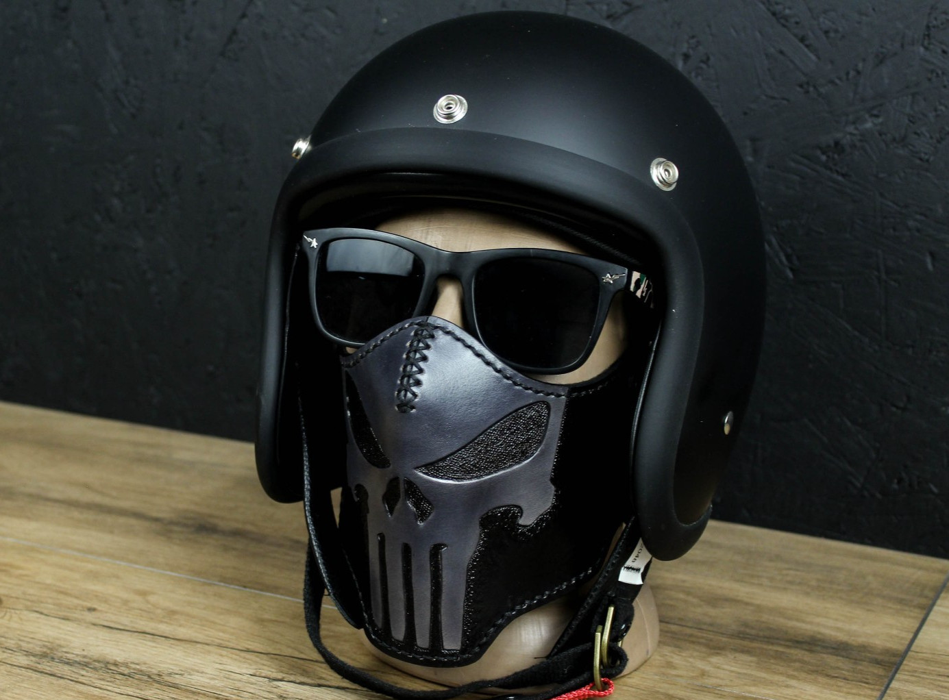 Black Leather Skull Biker Mask Handmade Punk Brutal Motorcycle Face Protection