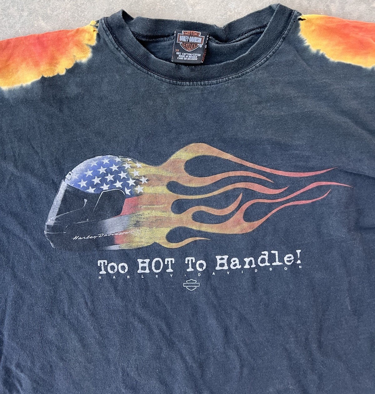 Vintage Harley Davidson Shirt 3XL Long Fire Flames Custom Cuffs DISTRESSED