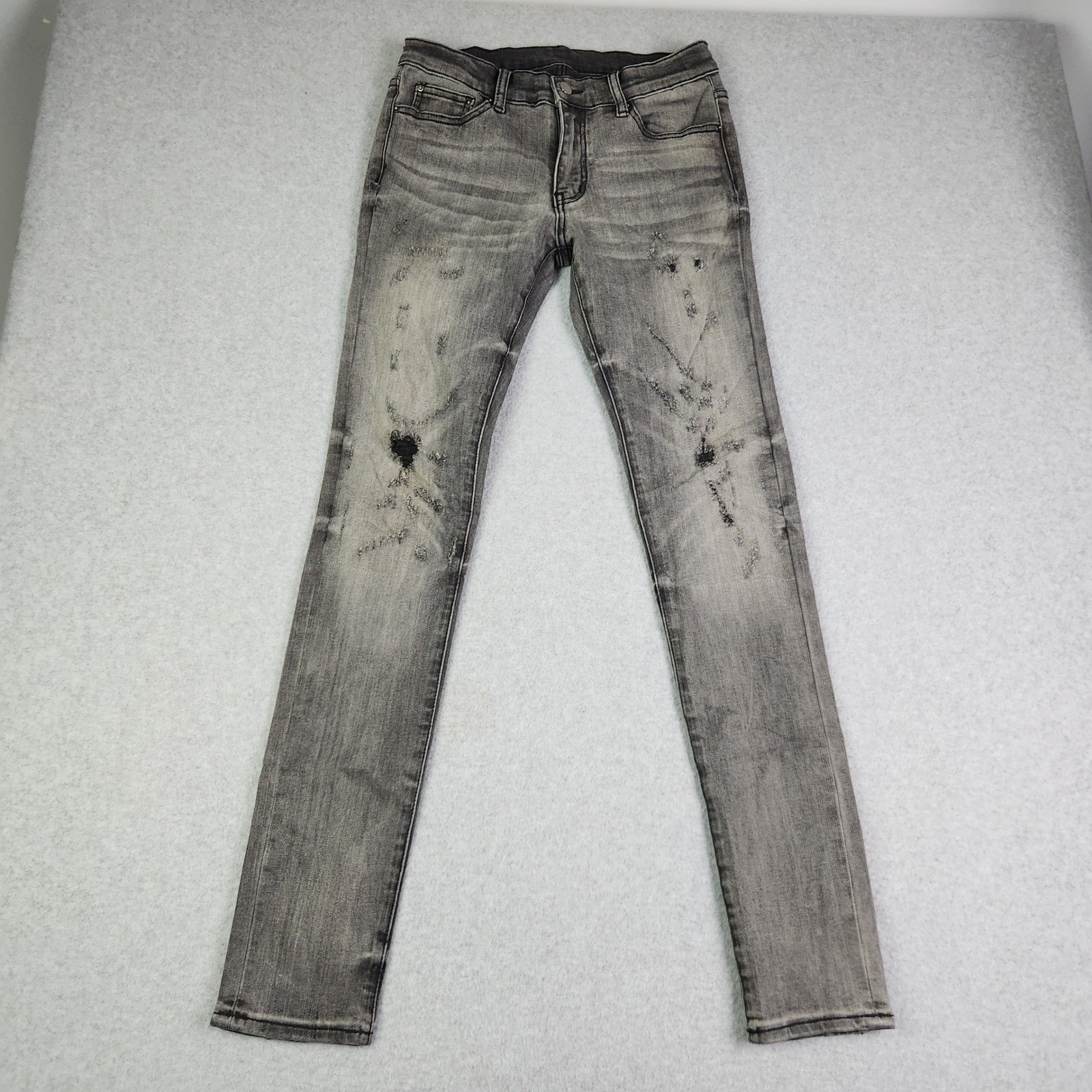Mnml Jeans Womens 29 Gray Denim Faded Stretch Streetwear Distressed Skinny Leg