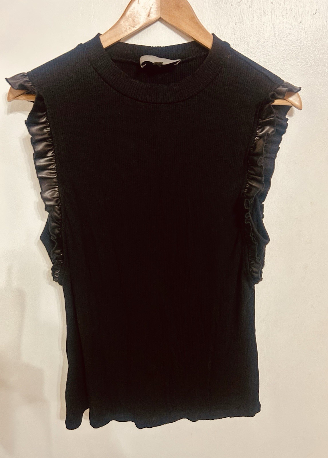 Sundays In Brooklyn Black High Neck Tank With Ruffled Detailing On Sleeves