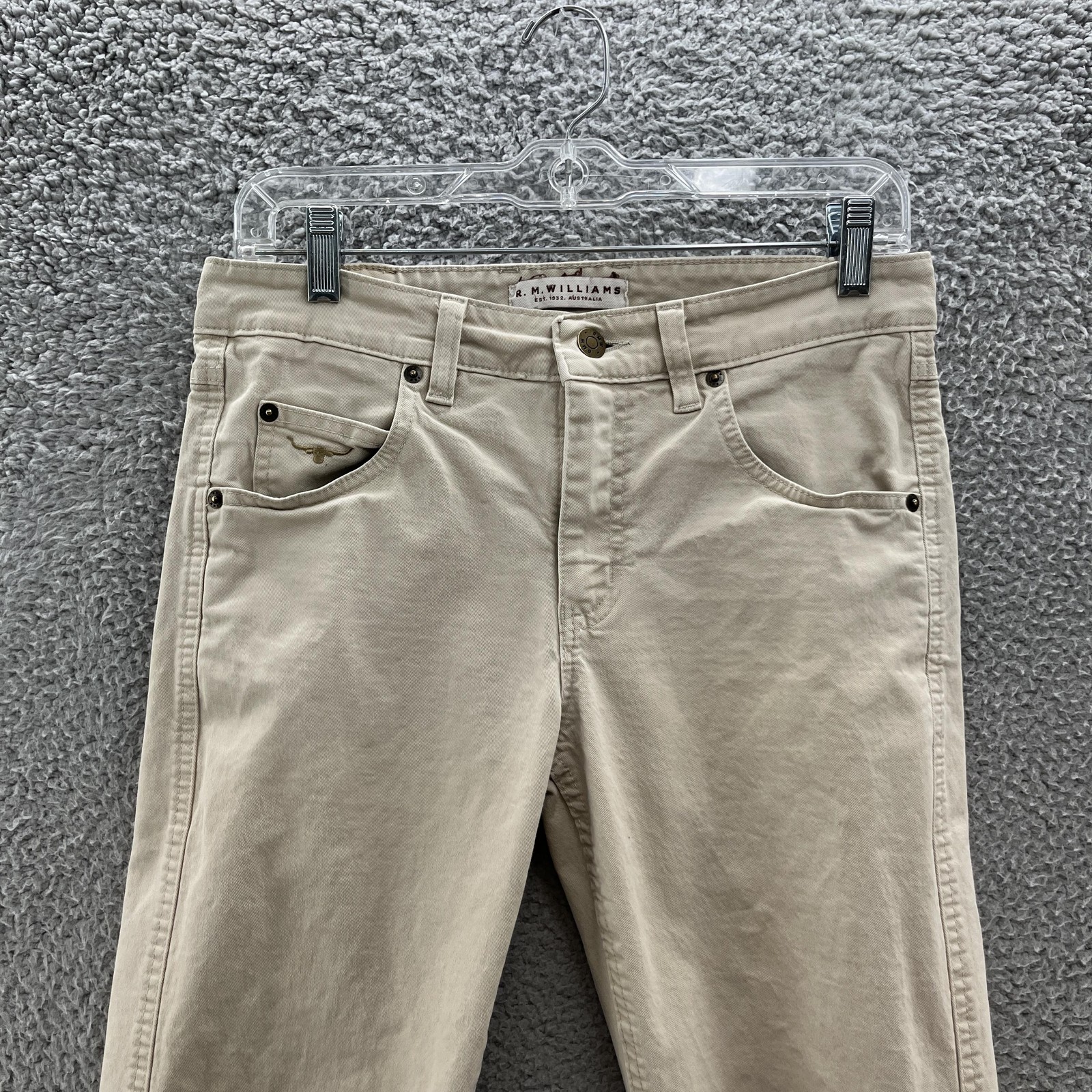 R M Williams Jeans Mens 30X31 Beige Stretch Cotton Straight Leg Made Australia