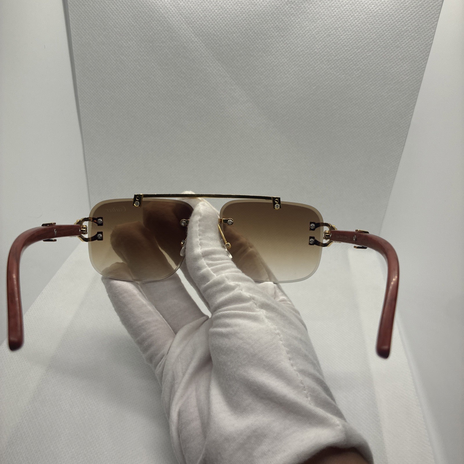 Cartier Big C Frame Orange/Brown Fade Frameless Lens Gold Frame No Cloth Case