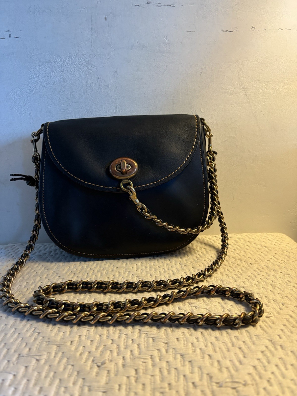 Coach 1941 Iconic Turn Lock Saddle Crossbody Chain & Leather Braided Strap 59241