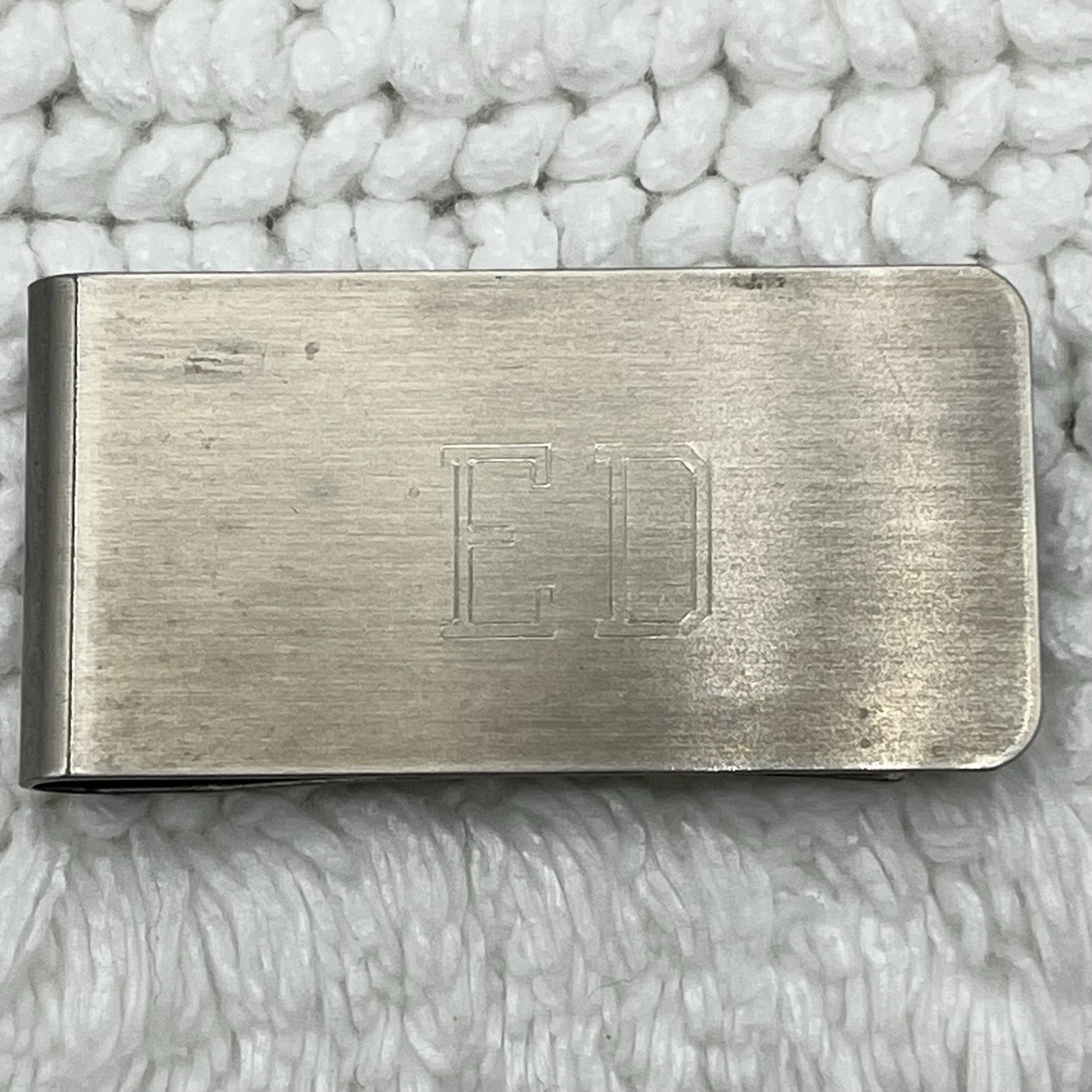 Zippo Money Clip Engraved ED Brushed Silver Tone 2″ Some Scratches
