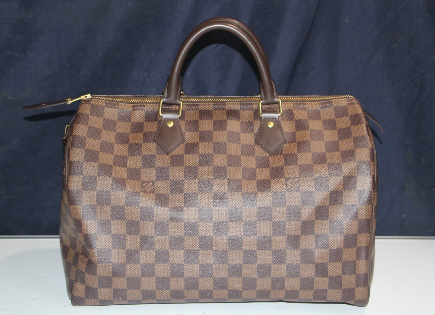 Louis Vuitton Speedy 35 Damier Ebene Brown Canvas Satchel Bag
