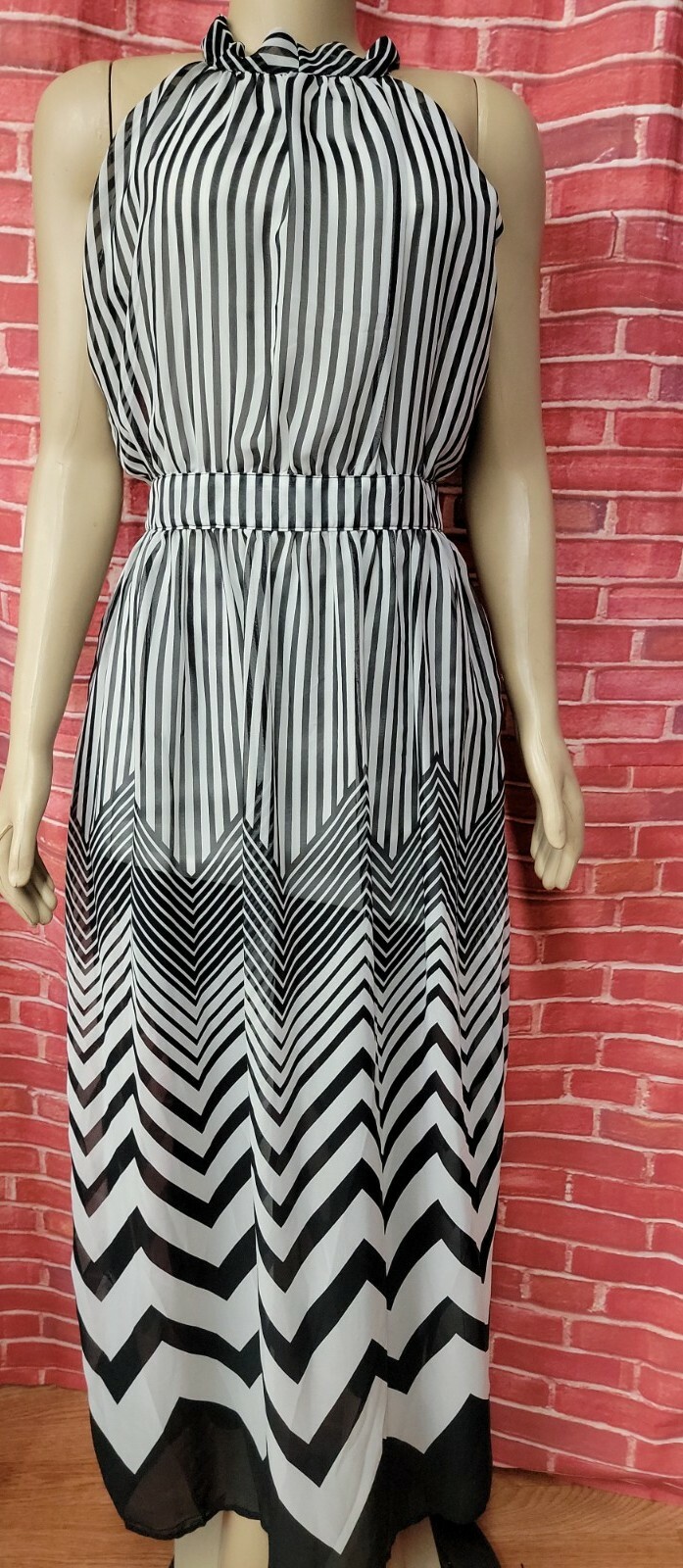 HAODUOYI CHEVRON WHITE BLACK XXL (RUNS small) WOMEN’S MAXI DRESS #C6