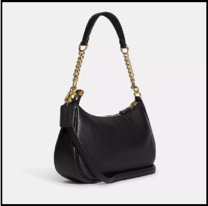 COACH CA209 TERI Shoulder Bag Hand Bag Black Refined Pebble Leather Outlet New
