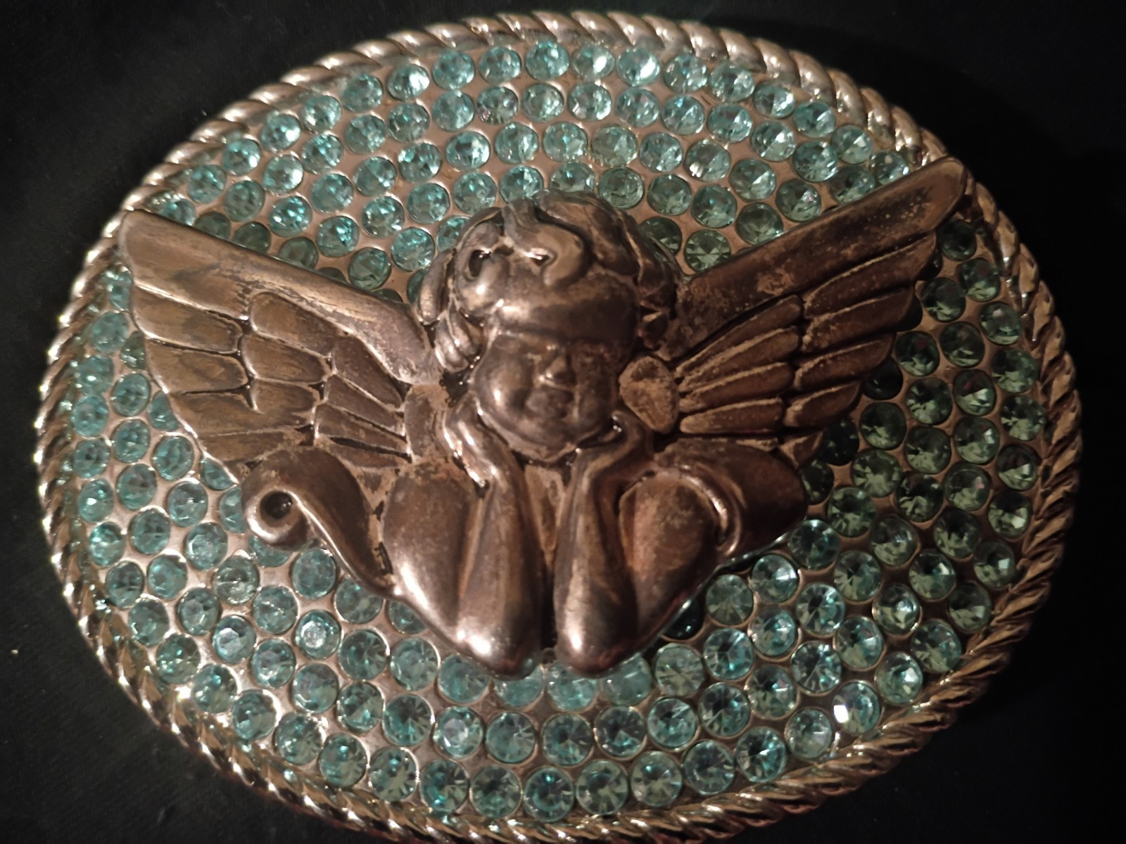 C. Russo Co. Angel Belt Buckle Rope Edge Gold Tone Blue Textured 1.5in