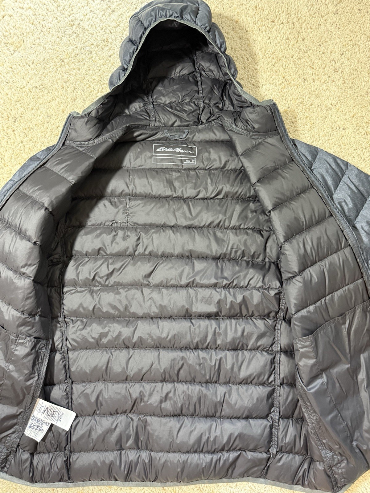 Eddie Bauer EB650 Men’s Medium Hooded Down Puffer Jacket Dark Gray Full Zip