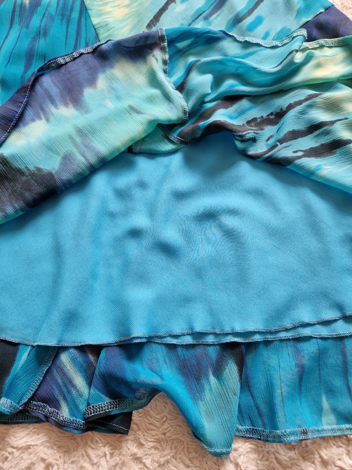 Per Una Blue Aqua Watercolour Midi Dress UK 12 Floaty Fit & Flare Occasion