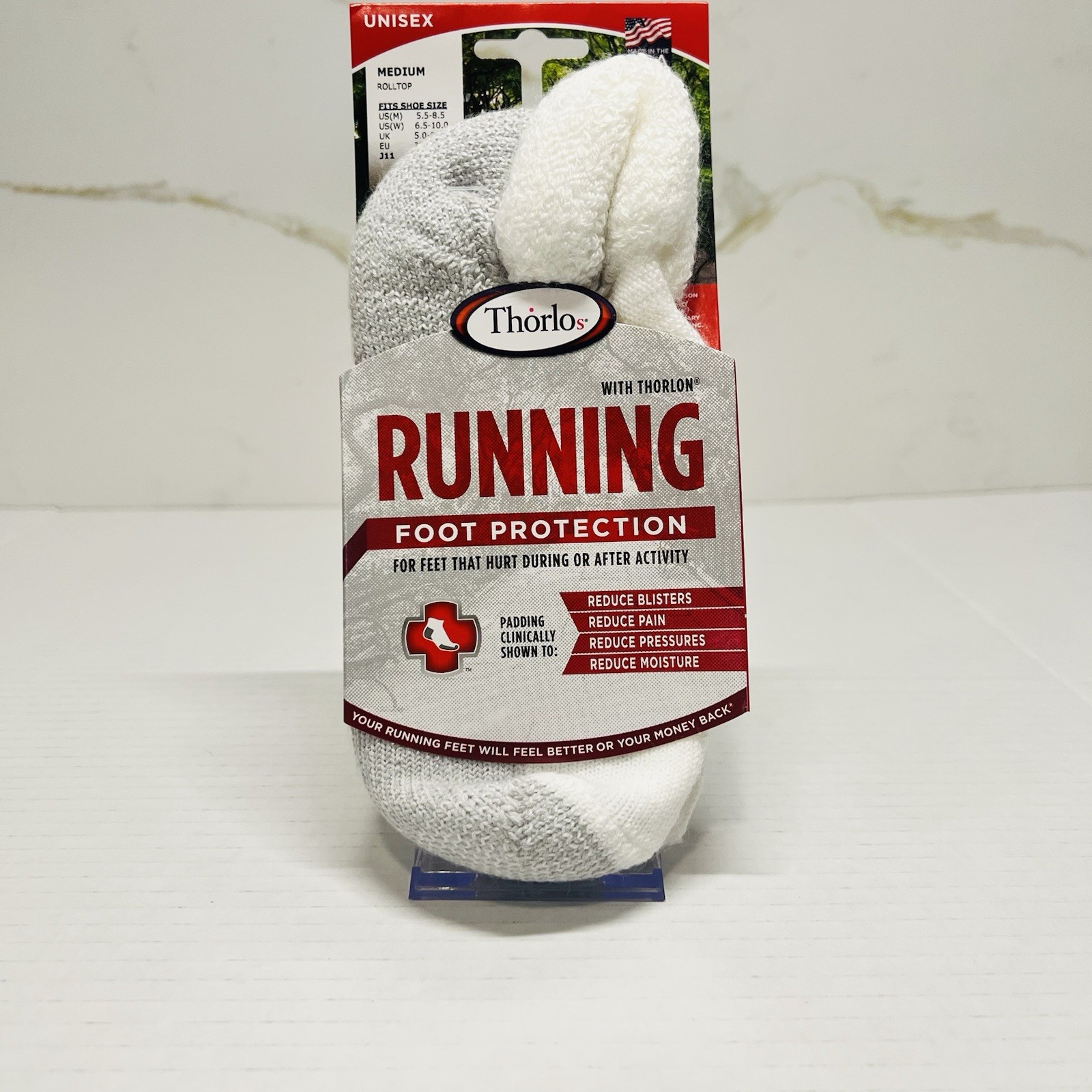 Thorlos Running Socks Foot Protection Mens 5.5-8.5 Womens 6.5-10 Unisex White M
