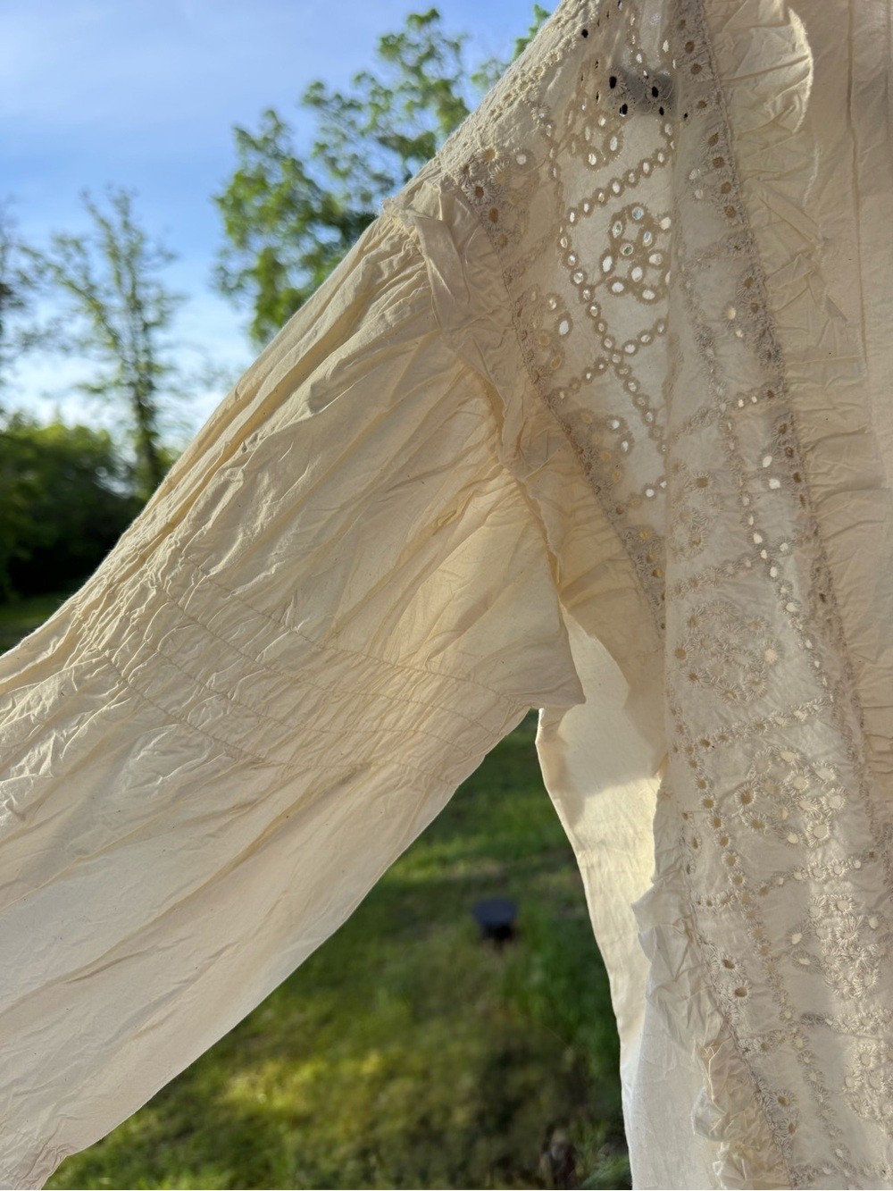 Cream Eyelet Lace Peasant Blouse with Peter Pan Collar