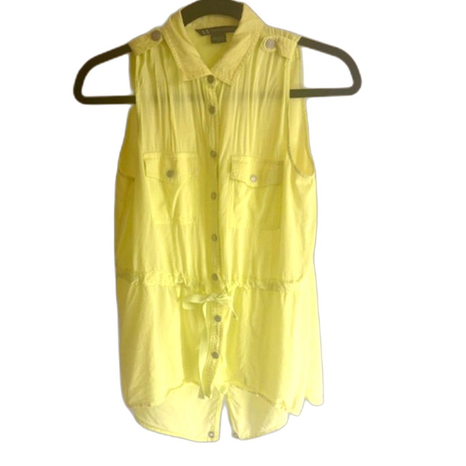 Armani Exchange A|X Sleeveless Blouse Size S Neon Yellow Button Front Top