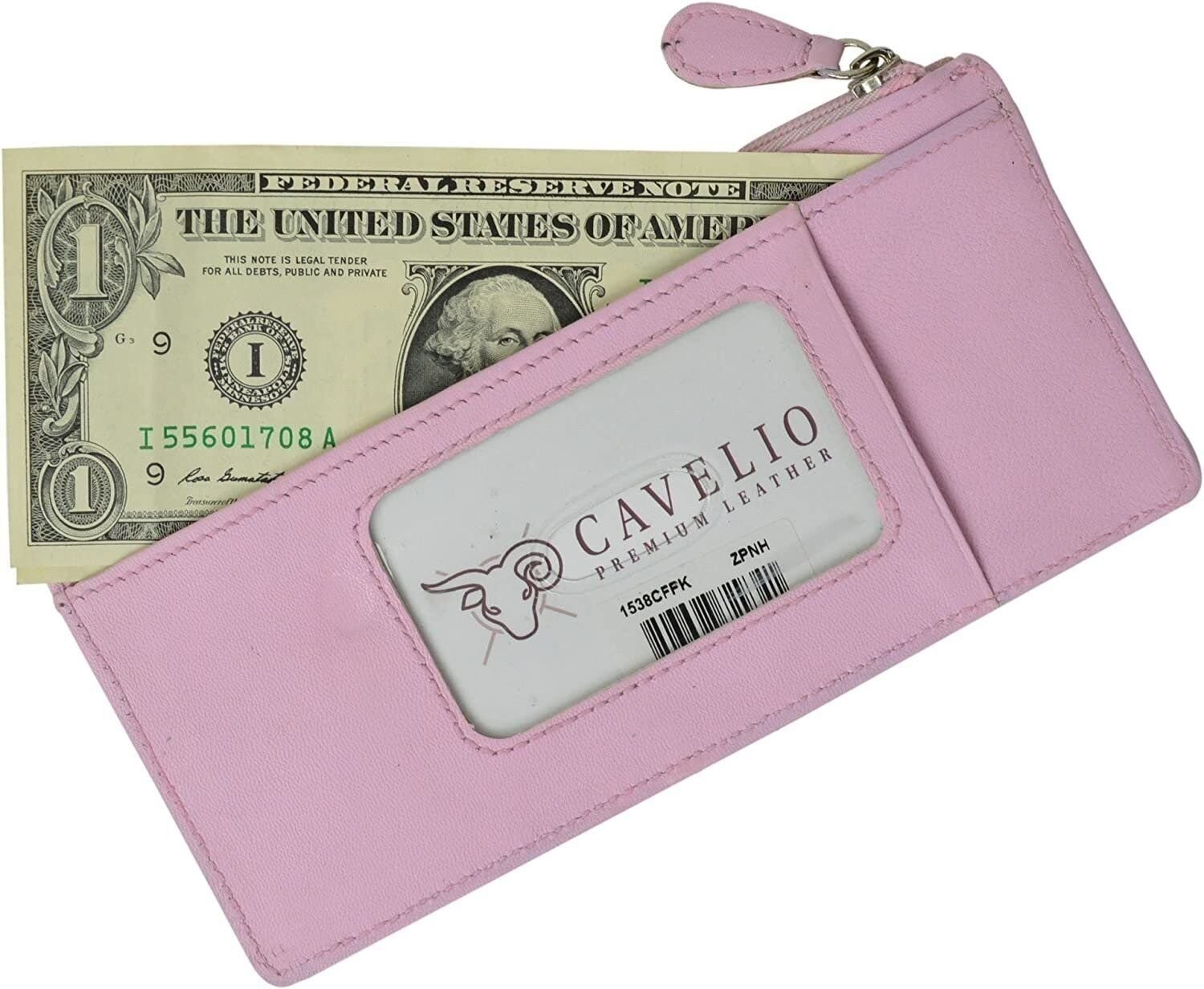 Cavelio Leather Thin Vertical Stacker Card Case Wallet with ID Window