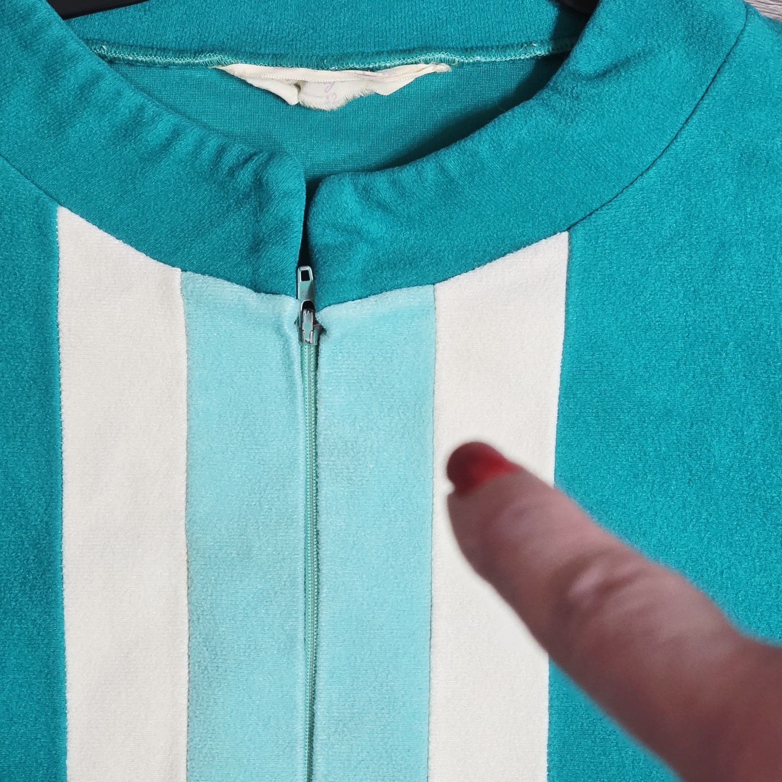 Vtg Vanity Fair Velour Jade Green House Coat Bathrobe Robe Pockets Long ZIPPER