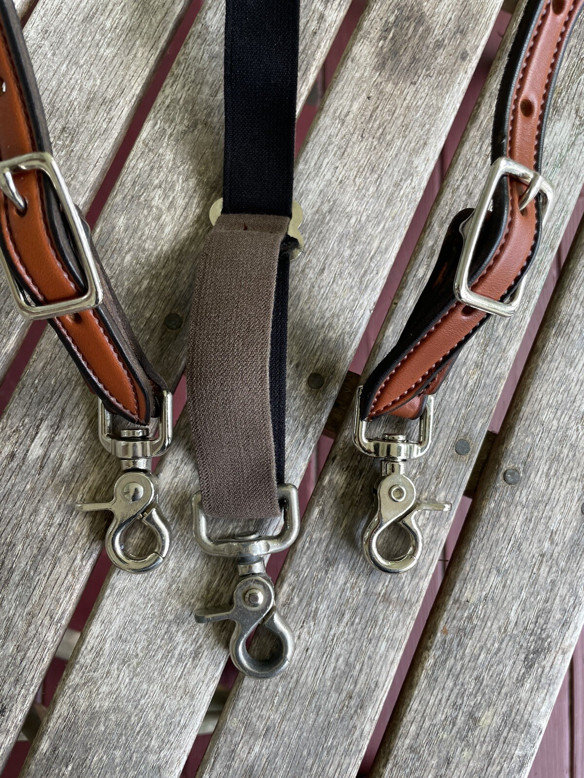 Men’s Amish Made Leather SUSPENDERS, XL Acorn Oak Leaf Chestnut Brown Adjustable