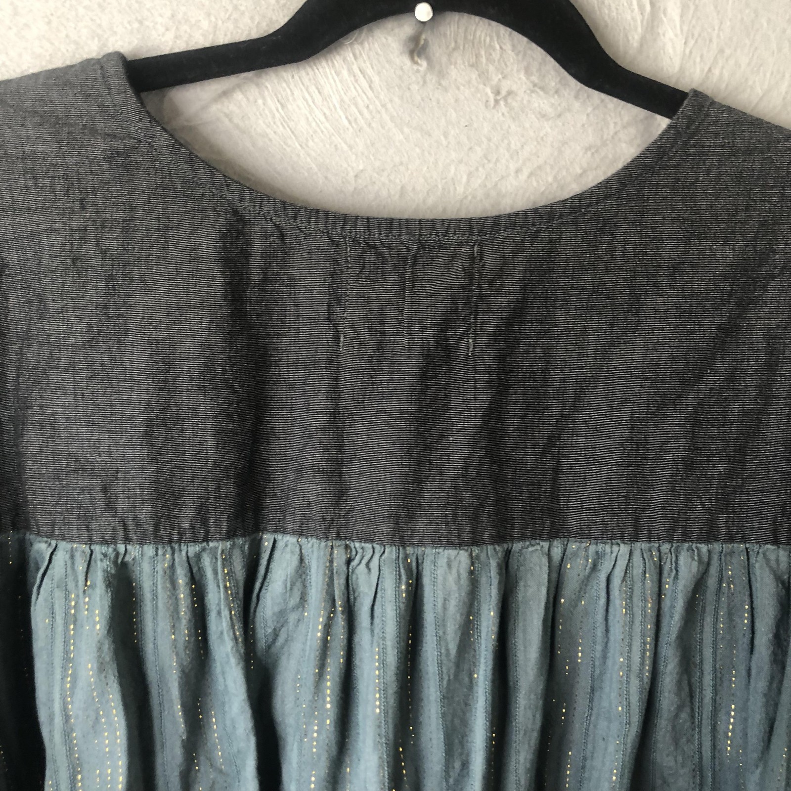 Celestial Top Womens XL Blue Embroidered Puff Sleeve Boho Peasant Festival