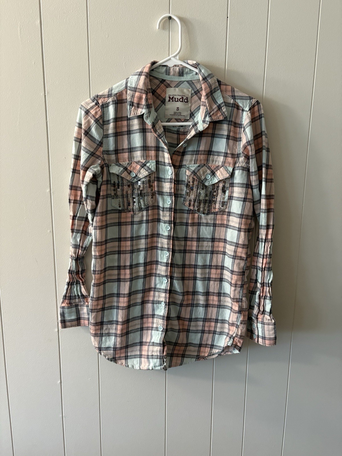 Mudd Y2k Plaid Top Button Down Light Pink Green Women’s Small Cowgirl Country O6